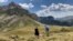 Tourists hiking on Durmitor mountain, Montenegro