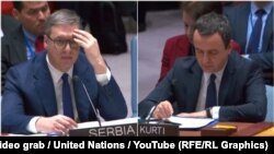 Прем’єр-міністр Косова Альбін Курті (ліворуч) та президент Сербії Александар Вучич