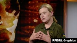 Міністрка у справах ветеранів Юлія Лапутіна під час запису інтерв'ю для Радіо Свобода