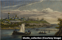 Києво-Печерська лавра. Гравюра приблизно 1850 року, надрукована в Празі. Автор – Франтішек Рибічка