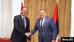 Predsjednik Srbije Aleksandar Vučić i predsjednik entiteta Republika Srpska Milorad Dodik, 4. august 2023., Banja Luka