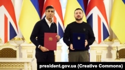 Президент України Володимир Зеленський і прем’єр-міністр Великої Британії Ріші Сунак (ліворуч). Київ, 12 січня 2024 року