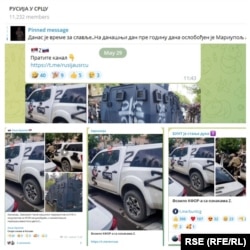 A composite image of posts from the Telegram social media channel showing photos of the "Z" symbol painted onto the vehicles of security forced in northern Kosovo.