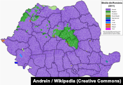 Етнічна карта Румунії за давнішим переписом (2011 року)