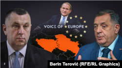 Dragan Stanojević (levo), Viktor Medvedčuk (u sredini) i Milorad Dodik (desno), ilustracija