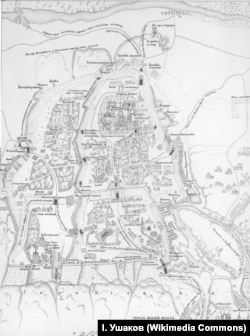 Старокиївська фортеця (Верхнє місто), де розміщувався російський гарнізон, план 1695 року