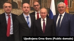 Lideri prosrpskih partija Andrija Mandić, Milan Knežević i Goran Danilović prilikom posjete ruskog predsjednika Vladimira Putina Beogradu, januar 2019.