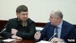 Глава Чечни Рамзан Кадыров и глава Карачаево-Черкесской республики Рашид Темрезов на заседании Совета по межнациональным отношениям. Пятигорск. Май 2023 года