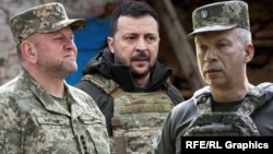 მარცხნიდან: ვალერი ზალუჟნი, ვოლოდიმირ ზელენსკი, ოლექსანდრ სირსკი (კოლაჟი)