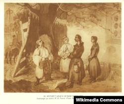 Тарас Шевченко. «Зустріч Тараса Бульби з синами». Ілюстрація 1842 року