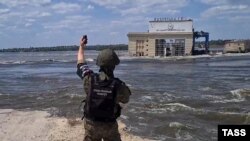 Каховская ГЭС после разрушения