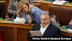 Premijer Viktor Orban u mađarskom parlamentu kada je usvojen Zakon o zaštiti nacionalnog suvereniteta, Budimpešta 12. decembar 2023.