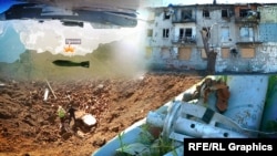 Руйнування і вирва в Оріхові Запорізької області. Російська авіація на тлі карти півдня України (колаж)