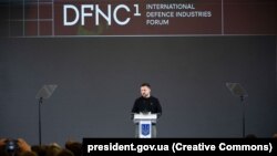 Президент України Володимир Зеленський під час виступу на Міжнародному форумі оборонних індустрій. Київ, 29 вересня 2023 року