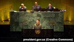 Президент України Володимир Зеленський під час виступу на Генеральній асамблеї ООН. Нью-Йорк, 19 вересня 2023 року