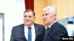 Milorad Dodik i Dragan Čović, lideri SNSD i HDZ BIH, u Banjaluci 21. februara 2023.