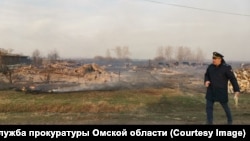 Омская область, пожарище в деревне Луговая.