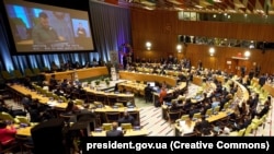 Президент України Володимир Зеленський під час виступу на саміті Цілей сталого розвитку. Нью-Йорк, 19 вересня 2023 року