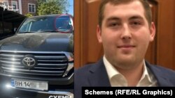 Ліворуч на фото: Іван Аблов за кермом Land Cruiser 200, Одеса, 14 травня. Праворуч: портрет Івана Аблова.