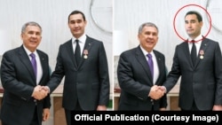 Реальная и исправленная в визуальном редакторе фотография президента Туркменистана Сердара Бердымухамедова