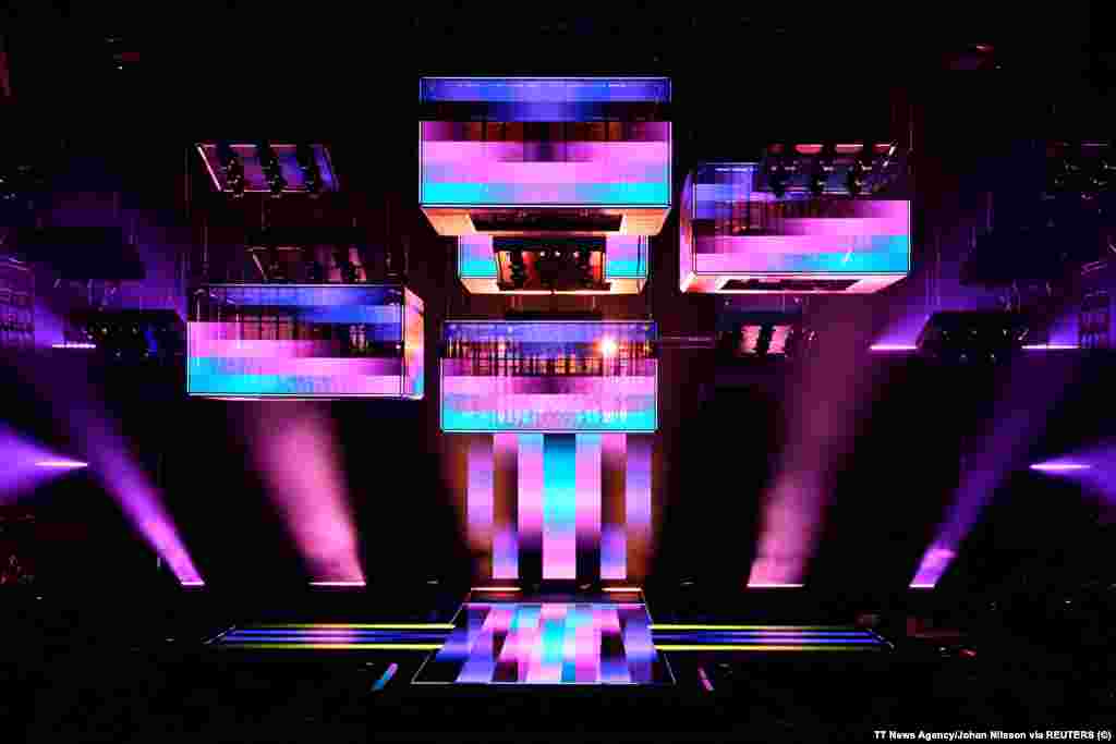 Сцена пісенного конкурсу «Євробачення» в Malmo Arena під час прес-конференції в Мальме, Швеція, 25 квітня 2024 року