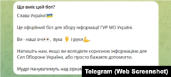 Повідомлення з помилкою у фейковому чат-боті , що мімікрує під офіційний чат-бот ГУР МО