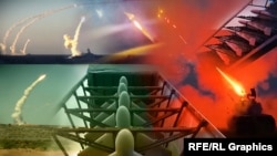 Колаж: БПЛА «Шахед» і запуски ракет з полігону Чауда в окупованому Криму