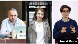 Арестованные директор Abzas Media Ульви Гасанлы, главный редактор Севидж Вагифгызы, заместитель директора Магомед Кекалов (слева направо)