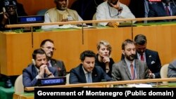 Predsjednik države Jakov Milatović i tadašnji premijer i šef crnogorske diplomatije Dritan Abazović u Generalnoj skupštini UN u Njujorku, septembar 2023.