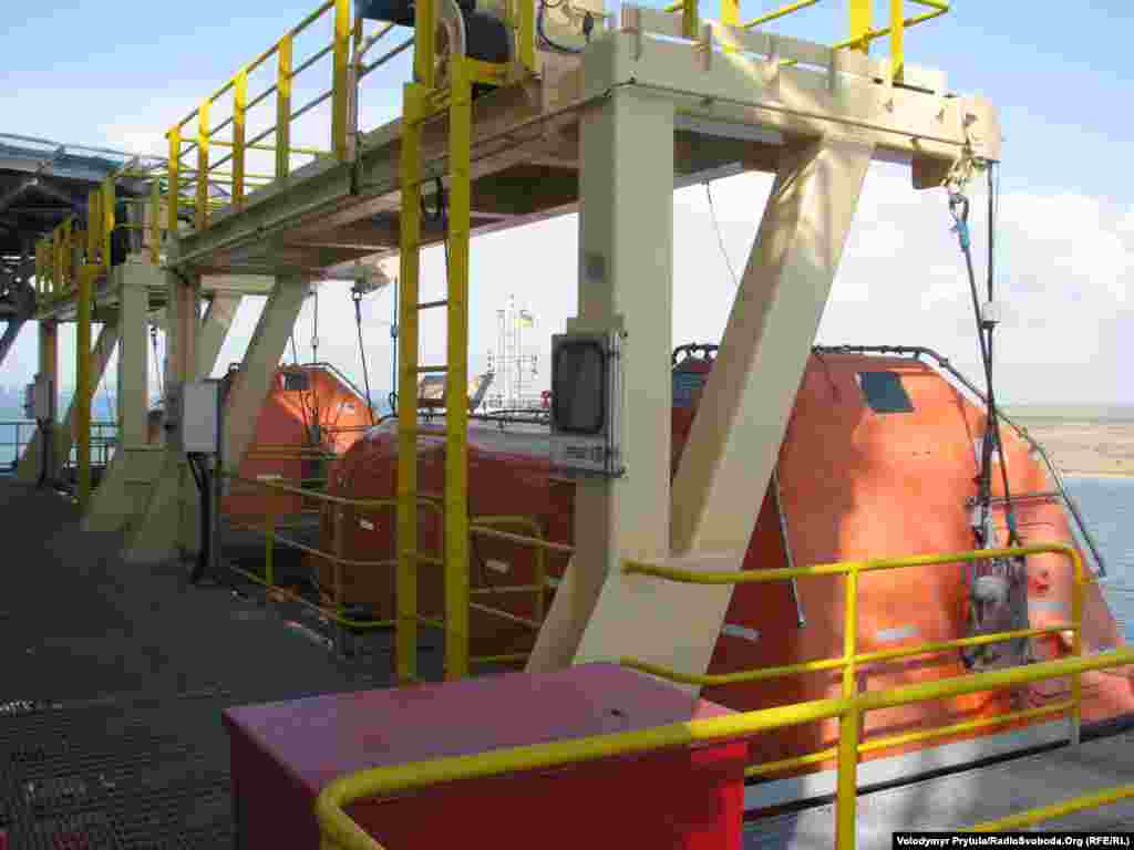 Каждая из 4 аварийных шлюпок могла вместить 60 человек – половину экипажа и рабочую смену.по состоянию на май 2012 года.