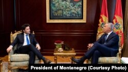 Milo Đukanović, predsjednik Crne Gore, u razgovoru sa mandatarom za sastav nove Vlade Dritanom Abazovićem, u Podgorici 3. marta 2022.