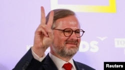 Новий прем'єр-міністр Чехії Петр Фіала під час оголошення результатів парламентських виборів