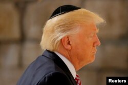 U.S. President Donald Trump prays at the Western Wall in Jerusalem on May 22.