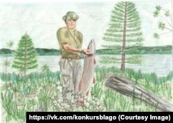 Путін з щукою. Малюнок 12-річної Анастасії Кравцової