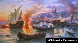 Картина «Козаки гетьмана Петра Сагайдачного здобувають Кафу. 1616 рік». Художник Артур Орльонов