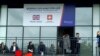 People in front of Visa application centre in Pristina Kosovo