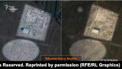 Супутникові знімки військової бази у Валуйках за 6 вересня (л) та 1 жовтня 2022 року