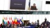 Президент України Володимир Зеленський виступає через відеозв’язок у Європарламенті під час нагородження премією Сахарова «сміливого народу України». Страсбург, Франція, 14 грудня 2022 року