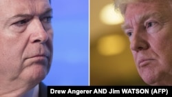 Фотоколаж, на якому зображені колишнй директор ФБР Джеймс Комі (л) та президент США Дональд Трамп, який його звільнив