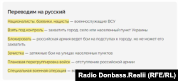 Специфічний російський словник офіційних заяв про хід бойових дій