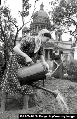 У сквері біля Ісаакіївського собору в Ленінграді блокадники вирощували капусту