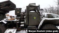 Ілюстраційне фото: знищена російська система «Град» в Україні, 25 лютого 2022 року