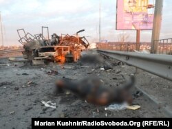 Уничтоженная колонна российских войск в районе Гостомеля