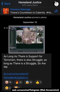 Poslednja objava na Telegram grupi HomeLand Justice od 10. septembra 2022.