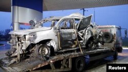 An OSCE member was killed and two were injured when the car they were traveling in drove over a landmine on April 23.