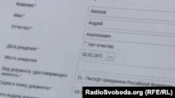 Дані Андрія Аксьонова в офіційній базі платників податків Росії