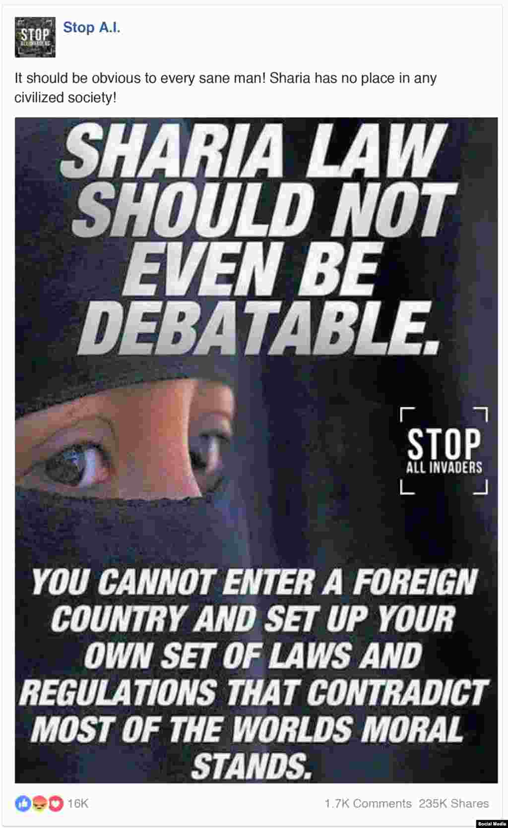 "Законы Шариата даже обсуждать не стоит", – гласит этот пост. 