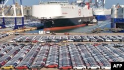 На фотографії, зробленій 10 січня 2024 року, електромобілі чекають завантаження на судно, призначене для експорту китайських автомобілів