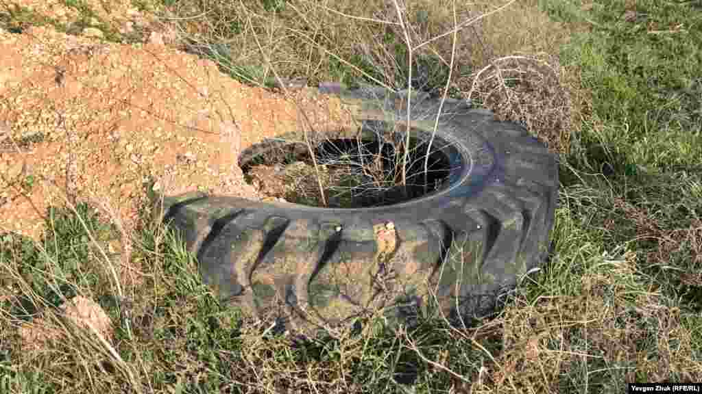 В водоохранной зоне – выброшенная шина от грузовика 