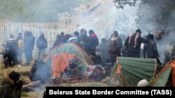 Мигранты разбили лагерь на белорусско-польской границе